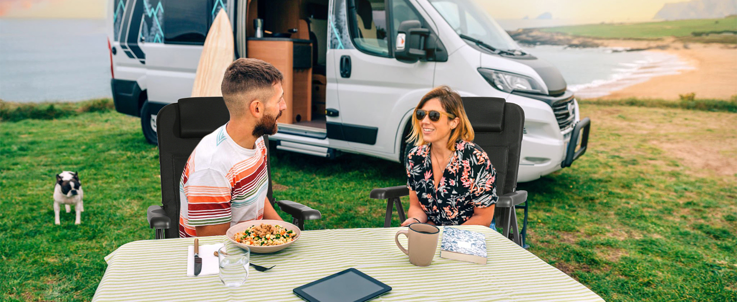 Крісло для кемпінгу Homecall складне, 150 кг, для саду, балкону, риболовлі, чорне, з регульованою спинкою та підлокітниками