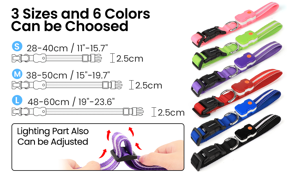 Світлодіодне нашийник для собак Masbrill з підзарядкою, 7 кольорів RGB, 8 режимів світіння, регульований, вологостійкий, для собак маленьких, середніх та великих порід, чорний, розмір M