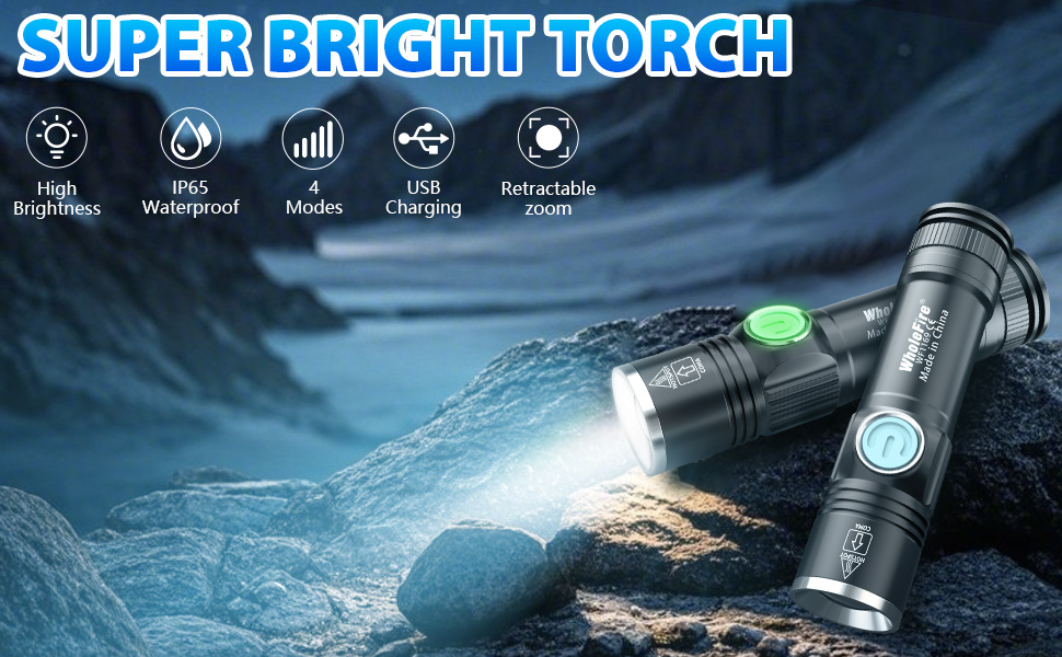 LED ліхтарик WholeFire 2 шт. 5000 люмен, 4 режими, IP65, водонепроникний, для кемпінгу, дітей, туризму, активного відпочинку