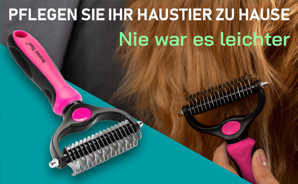 MaxPower Щітка для собак та котів Planet - Щітка для підшерстка, для довгошерстих тварин - Гребінець з подвійним боком, рожевий, великий