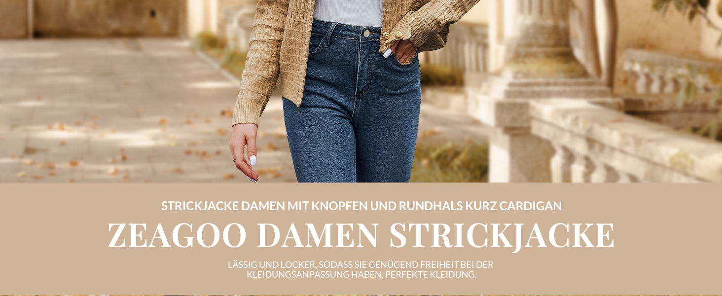 Жакет Zeagoo з довгими рукавами, кардиган з круглою шиєю, в'язаний жакет на ґудзиках, відкритий спереду, елегантний в'язаний светр для жінок (M, пісочний)