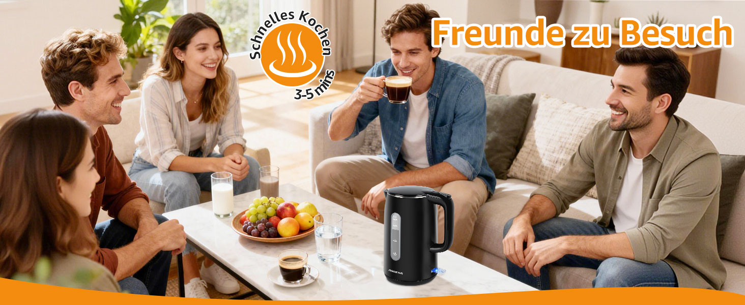 Електричний чайник Aigostar з нержавіючої сталі, чорний, 1.7 л, 2200 Вт - Швидкий кип'ятіння, подвійні стінки, без пластику, індикатор рівня води, автовимкнення, BPA-free, для кухні та офісу