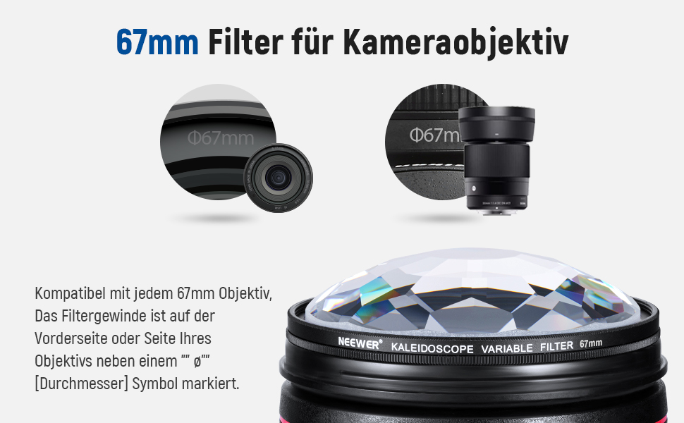 NEEWER Фільтр-призма Kaleidoscope 67mm для фотографії, кристалічне скло, ефект рефракції, змінна кількість мотивів