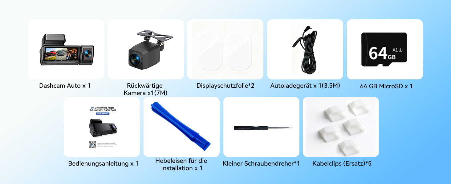 Автомобільний відеореєстратор 4K/1080P 4-канальний (передній, задній, внутрішні) з SD-картою 64ГБ, 3