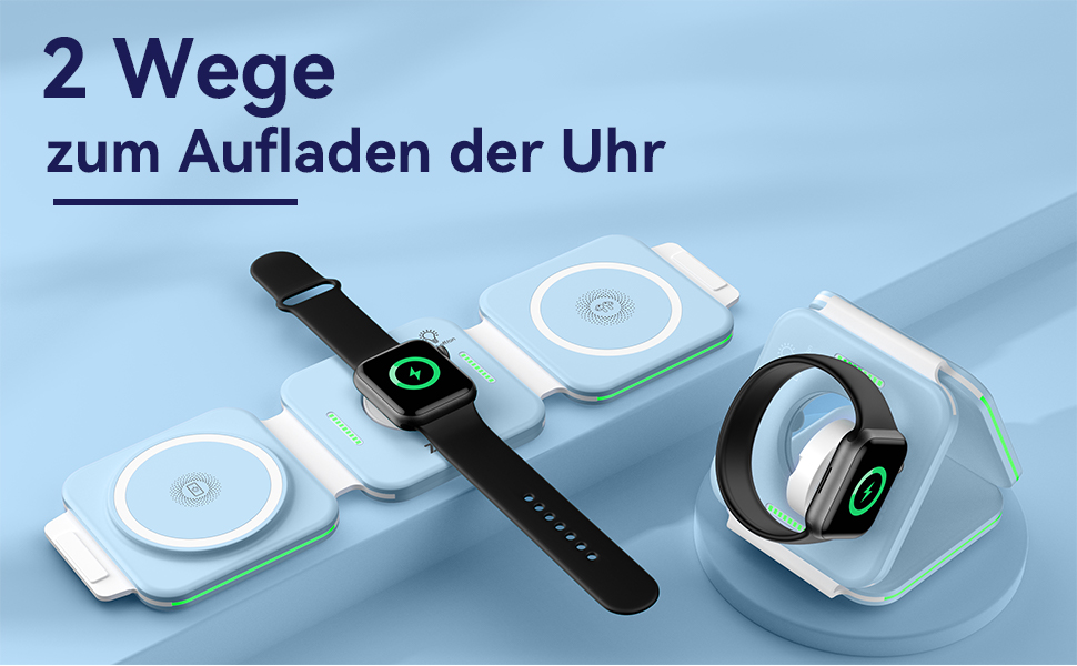 3-в-1 Бездротова зарядка для Apple Watch, iPhone та AirPods (блакитна)