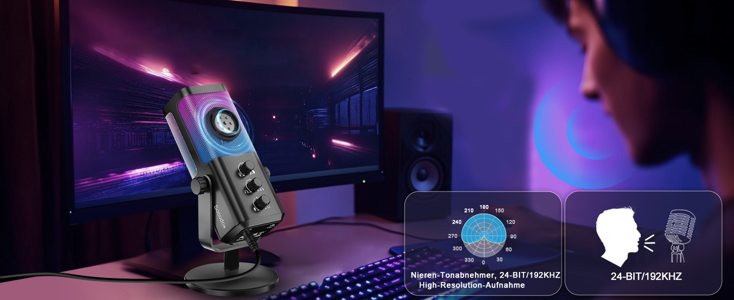 Мікрофон USB для ігор та стрімінгу з RGB підсвічуванням та шумозаглушенням. Підходить для ПК, PS4, PS5, Mac, запису подкастів та ASMR.