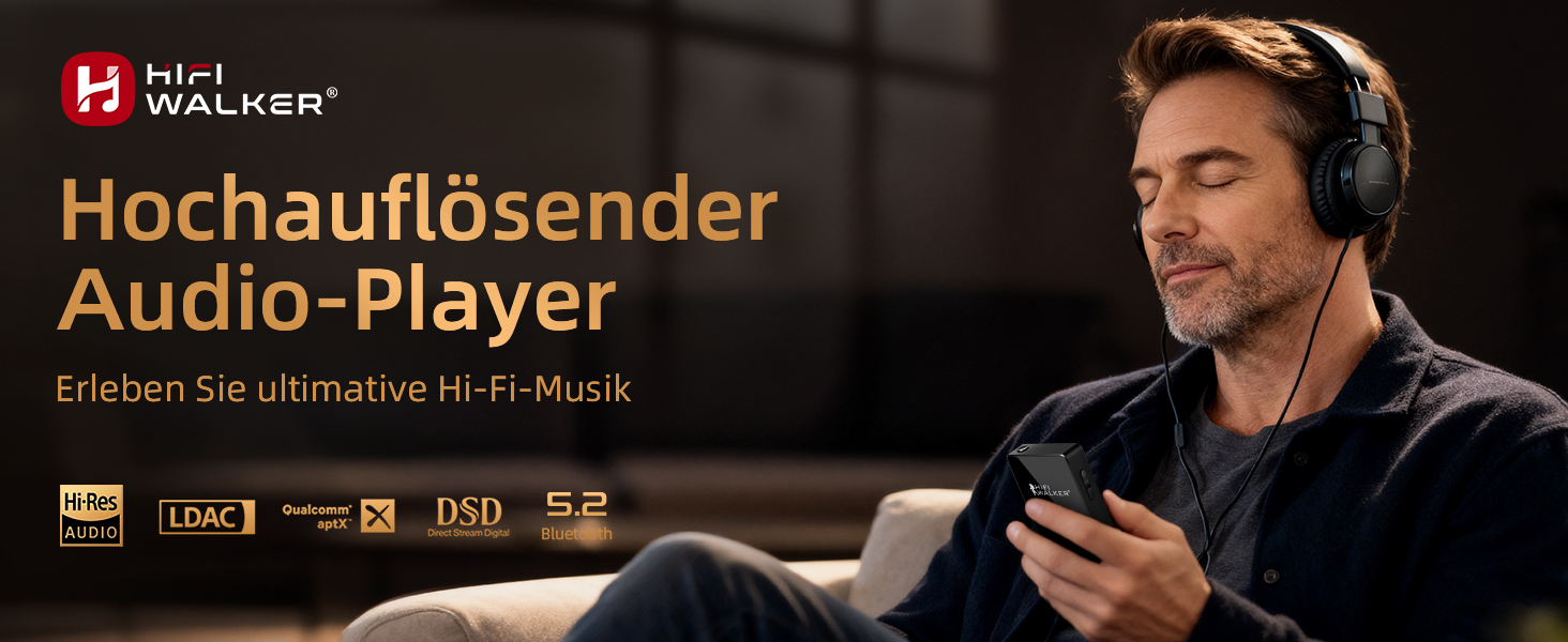 MP3-плеєр HiFi Walker H2 128GB Bluetooth 5.2 Hi-Res FLAC DAC, чорний. Підтримка SD до 512GB