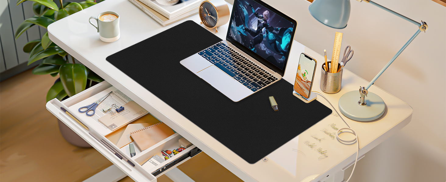 Килимок для столу Niviy з екошкіри, XXL, 80x40 см, чорний. Нековзкий, водонепроникний, для офісу та дому.