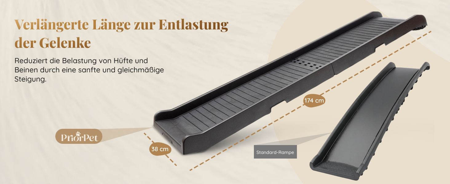 Рампа для собак у машину, складана – 174 см, 38 см – чорна, з протиковзким покриттям, для великих собак, до 85 кг – підходить для авто та SUV