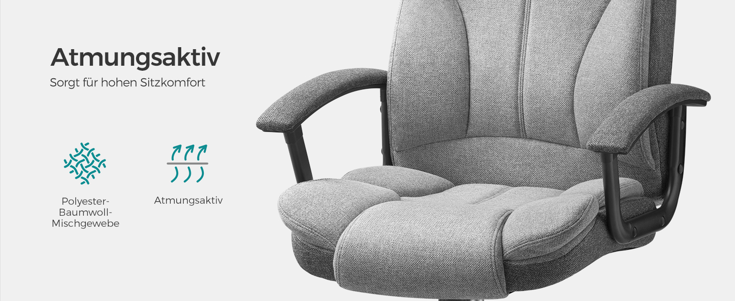 Крісло офісне SONGMICS, крісло для шефа, комп'ютерне крісло, регулювання висоти сидіння, чорне (сіро-чорний)