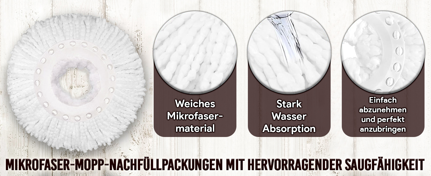 Набір для миття підлоги ARSUK з відром та функцією віджиму – 4 змінні насадки | 360° обертання | Підходить для паркету, плитки та ламінату