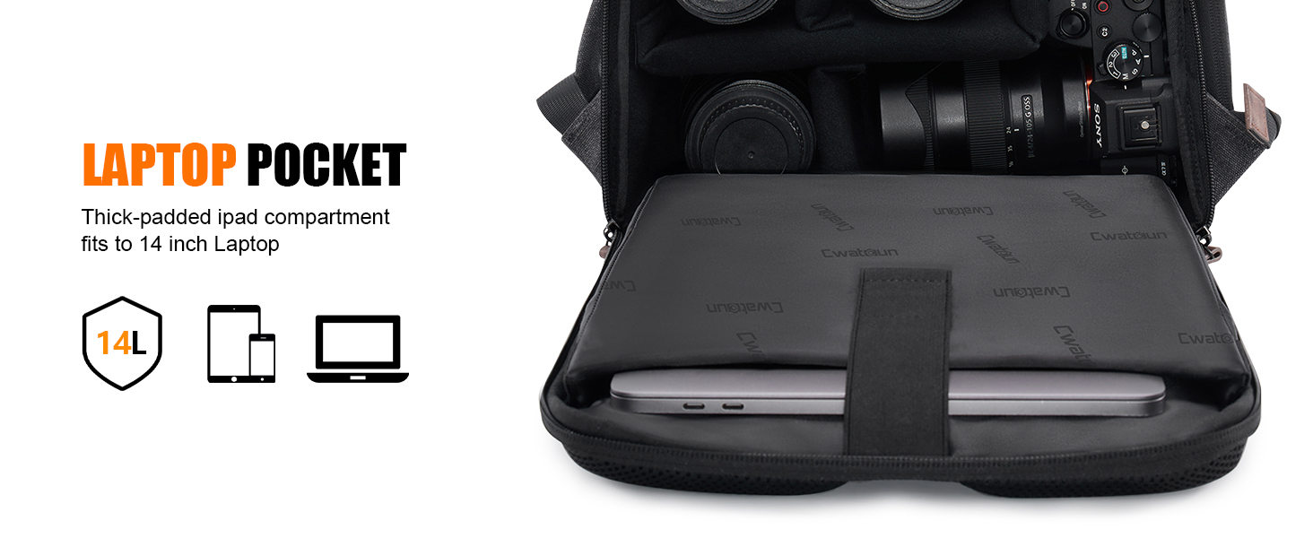 Водонепроникний рюкзак для камери Cwatcun з брезенту, професійний фоторюкзак, вінтажний стиль, сумісний з Sony, Canon, Nikon (S, чорний)