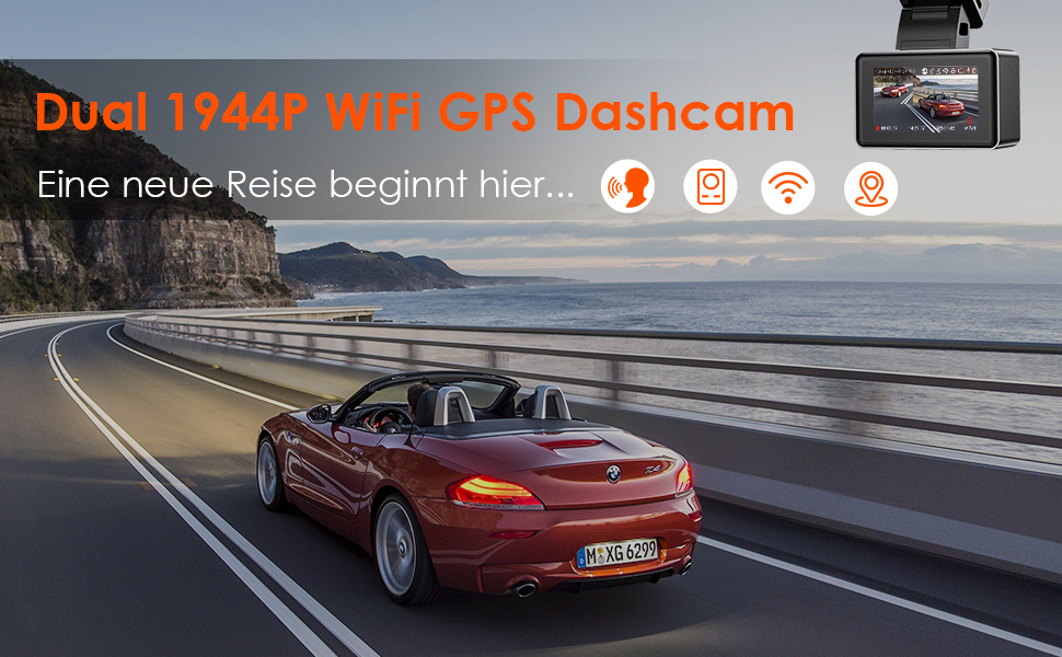 Відеореєстратор VANTRUE E2 Dual 2.7K+2.7K з GPS, WiFi та пультом керування. Подвійний об'єктив, нічне бачення, паркувальний режим, G-сенсор, підтримка карт пам'яті до 512GB