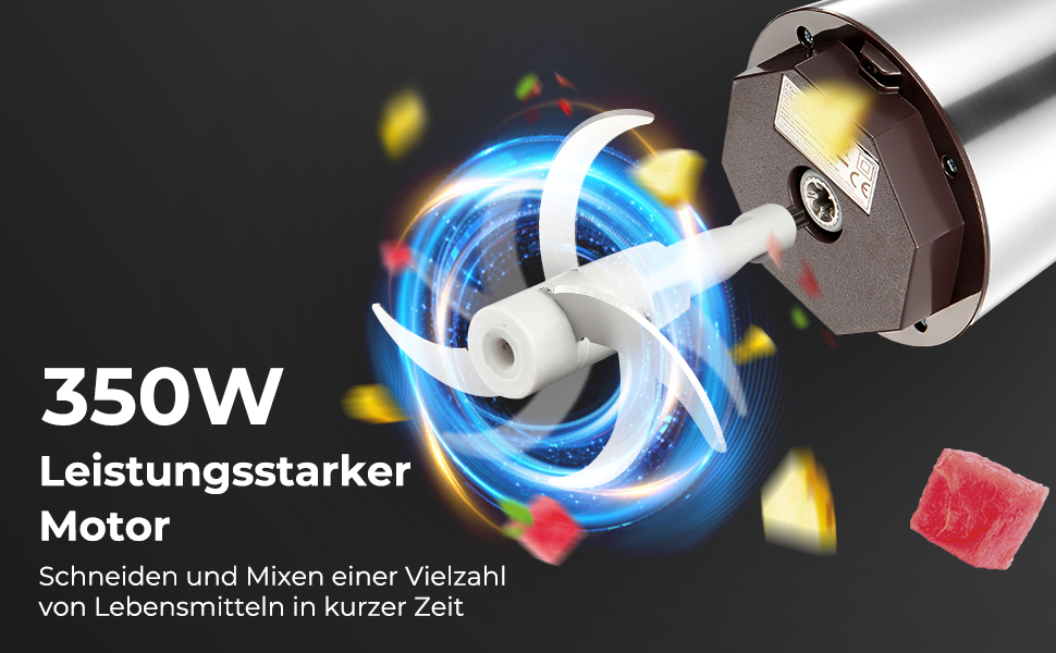 Електричний подрібнювач FOHERE для кухні, 350W, з чашею 2.5л з нержавіючої сталі та 2 швидкостями, 4 леза з нержавіючої сталі для м'яса, цибулі та овочів