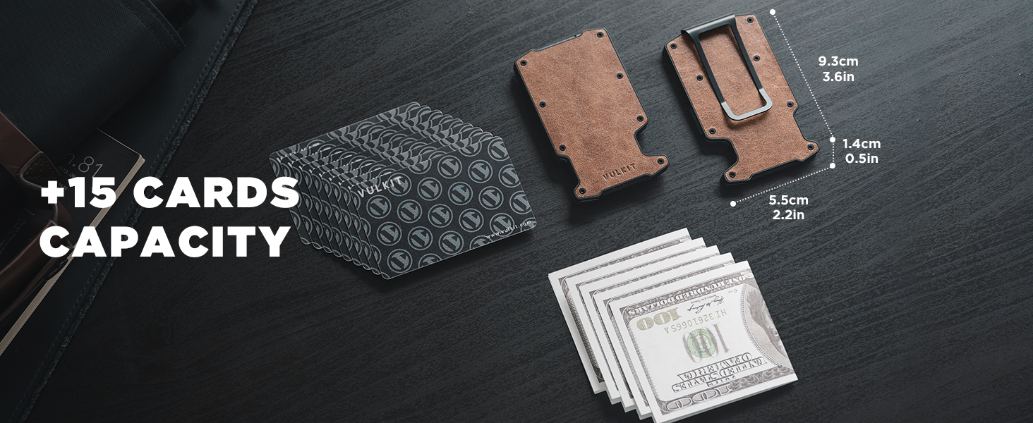 VULKIT: Шкіряне картхолдер з відділенням для грошей, RFID-захистом та Airtag, для чоловіків, Lite-walnut