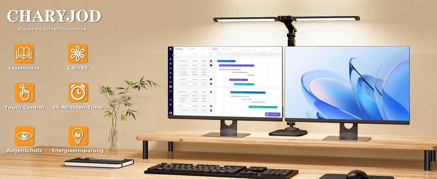 Світлодіодна настільна лампа CHARYJOD з регулюванням яскравості та кольорової температури, USB-порт для зарядки, чорний колір