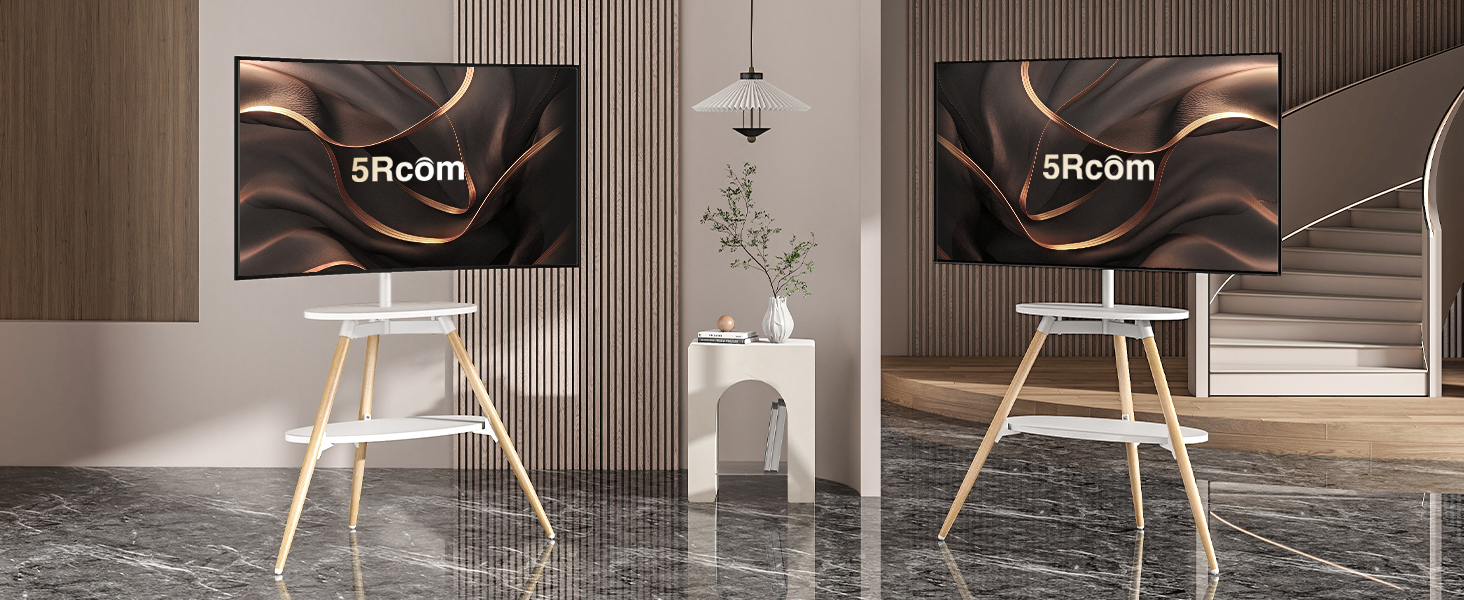 Підставка для телевізора 5Rcom Weiß з 2 полицями 32-65 дюймів, дерев'яна, поворотна, регульована по висоті, VESA 400x400, до 40 кг