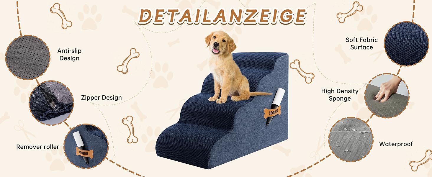 Сходинки для собак та котів ROMROL - 4 сходинки, Marine (Морський колір)