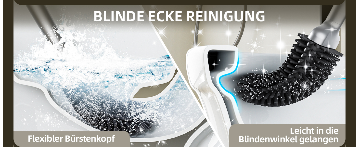 Щітка для унітазу ASOBEAGE з силікону: гнучкий наконечник, ручка з нержавіючої сталі, настінний кріплення, швидковисихаючий тримач для прибирання ванної кімнати (Чорний) (Сірий, 1 шт.)