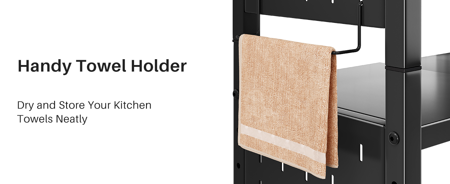 Стійка для мікрохвильової печі SAYZH, 2-рівнева розширювана, з 10 гачками, чорна