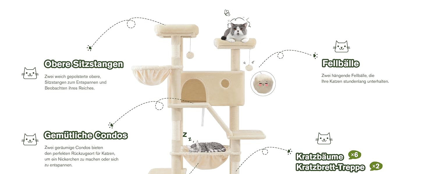 Котячий будиночок MUTICOR – великий когтетоп з декількома рівнями, 206 см, бежевий