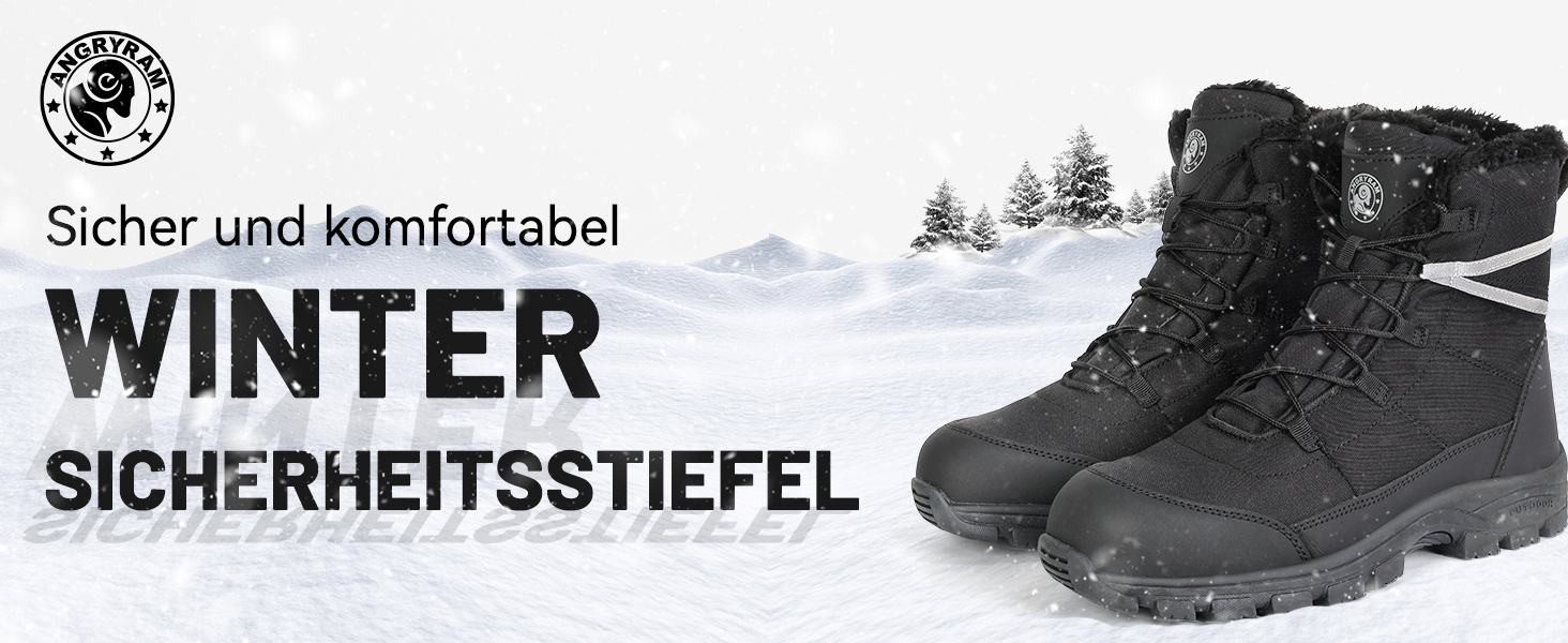 Зимові робочі черевики ANGRYRAM для чоловіків та жінок. Теплі, з металевим підноском, неслизькі, чорні. Розмір 44 EU