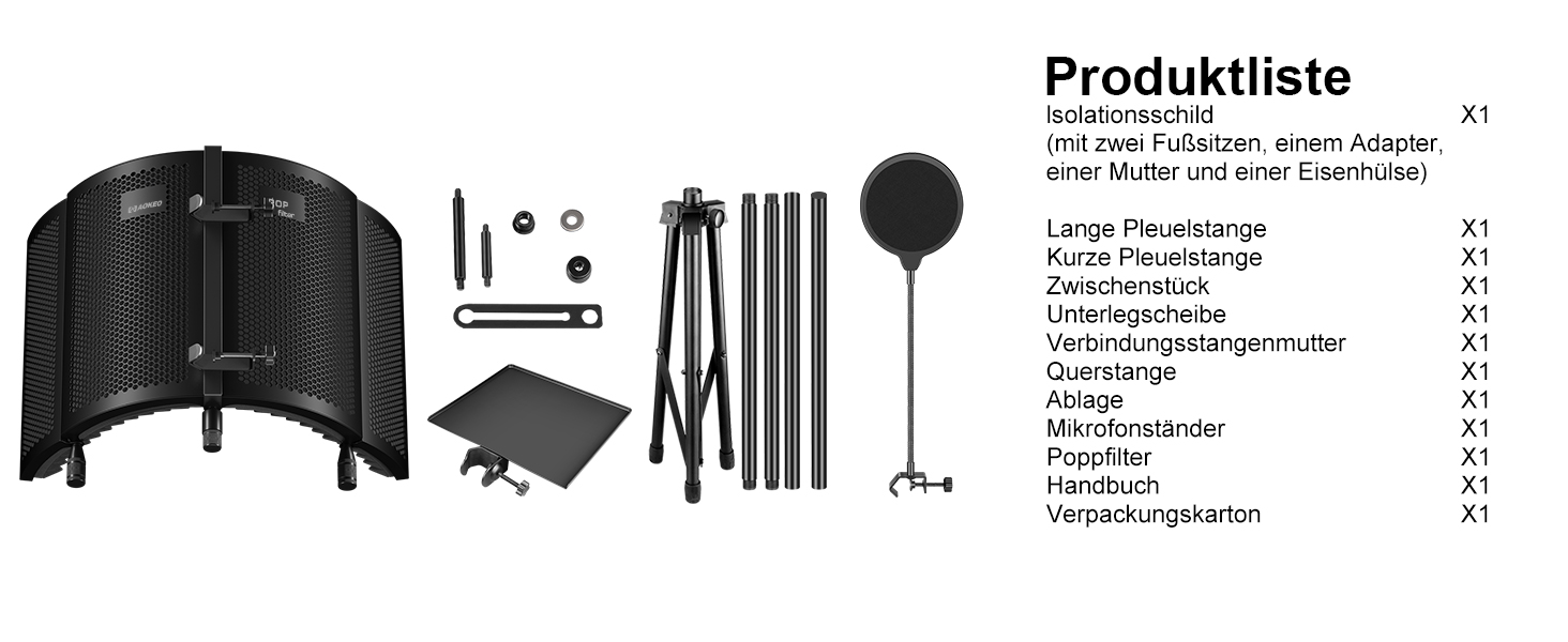 Акустичний ізоляційний екран для мікрофона AOKEO Ao-504 з поп-фільтром та кріпленням, шумопоглинальний захисний щит