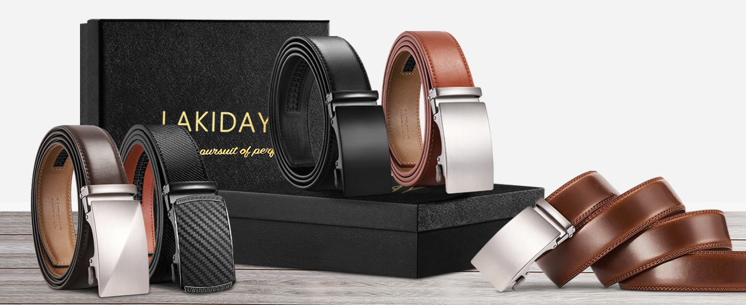 Чоловічий шкіряний ремінь LAKIDAY з автоматичною застібкою, 35 мм, чорний, регульований, 125 см