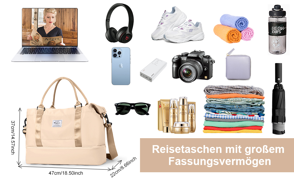 Спортивна сумка для подорожей та фітнесу, водонепроникна, з відділенням для взуття, 47x37x22 см (38л)