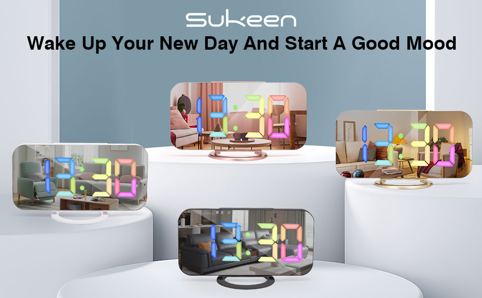 Цифровий годинник-дзеркало Sukeen Wecker Digital, 6.5' з функцією відкладання, 3 рівні яскравості, для спальні, офісу та декору інтер'єру, рожеве золото (чорні цифри)
