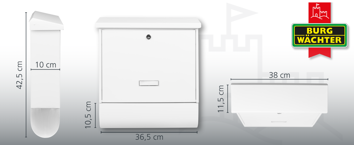 Поштовий ящик Burg-Wächter AMZ 2500 NI з газетницею та табличкою для імені, нержавіюча сталь, формат DIN C4, 2 ключі, білий