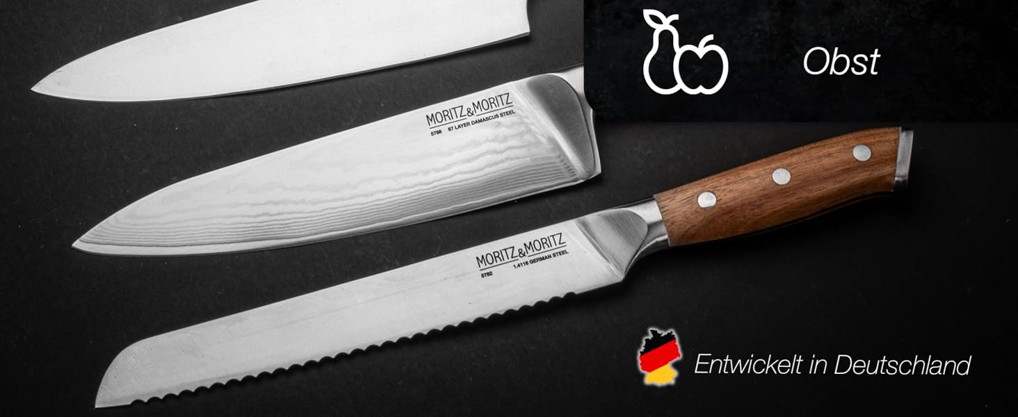 Ніж кухонний Moritz & Moritz Profi Küchenmesser 13 см - універсальний, для овочів, м'яса, фруктів, з ергономічною ручкою з акації, німецька сталь