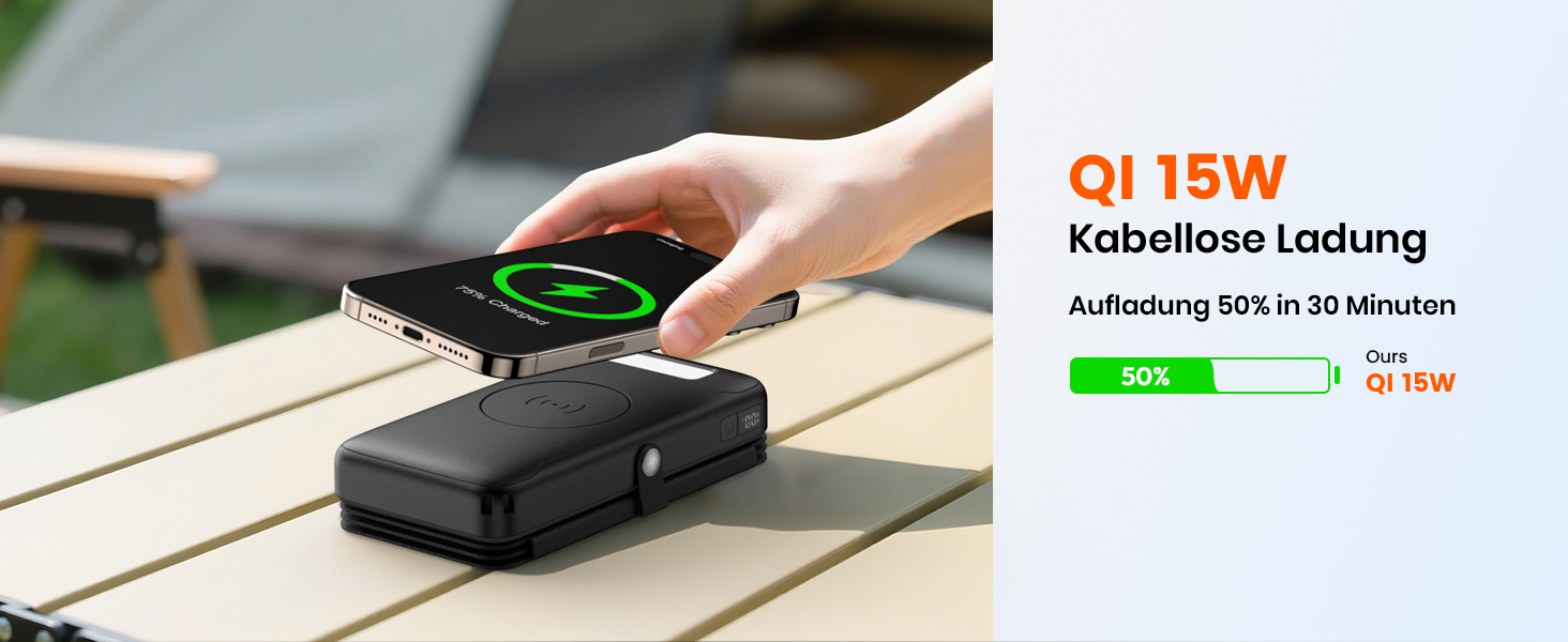 Power bank FEELLE 27000mAh з сонячною зарядкою та швидкою зарядкою 22.5W USB-C, чорний