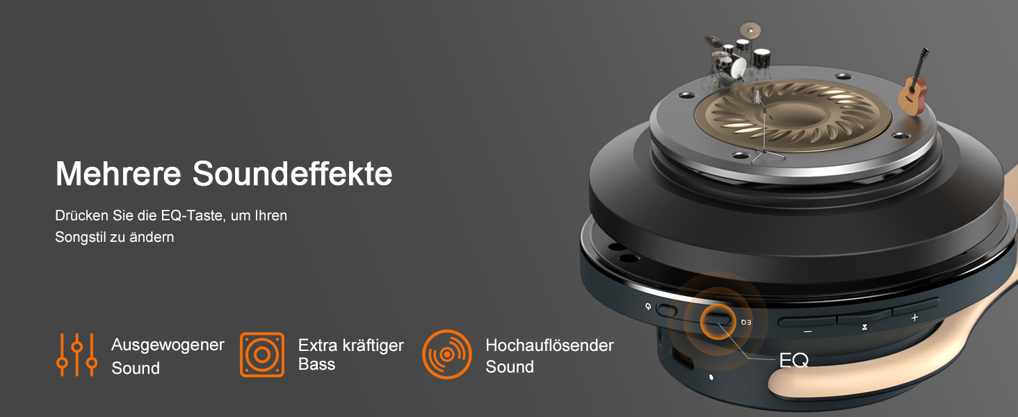 DOQAUS Bluetooth навушники Over-Ear з триманням заряду до 90 годин, 3 режими EQ, HiFi стерео, складні, з мікрофоном, м'які амбушури для подорожей/офісу/телефону/ПК/ноутбуків (Асфальтово-сірий)