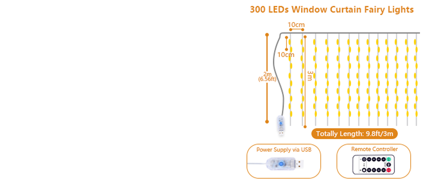 Льодогенератор Yizhet 3x3м з 300 LED (тепле світло) – вологостійкий декор для дому, вечірки, Різдва, тераси