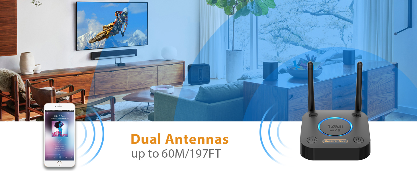 1Mii Bluetooth 5.1 Аудіо Адаптер з Низькою Затримкою aptX, 3D Surround, Підтримка RCA/3.5mm/Coaxial для Підсилювачів та Колонок