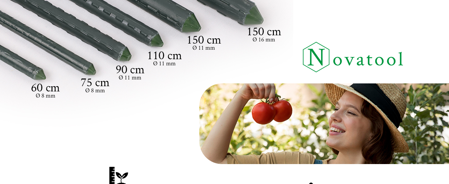 Опори для рослин Novatool, 20 шт., 120 см, 11 мм, зелені, для томатів і квітів