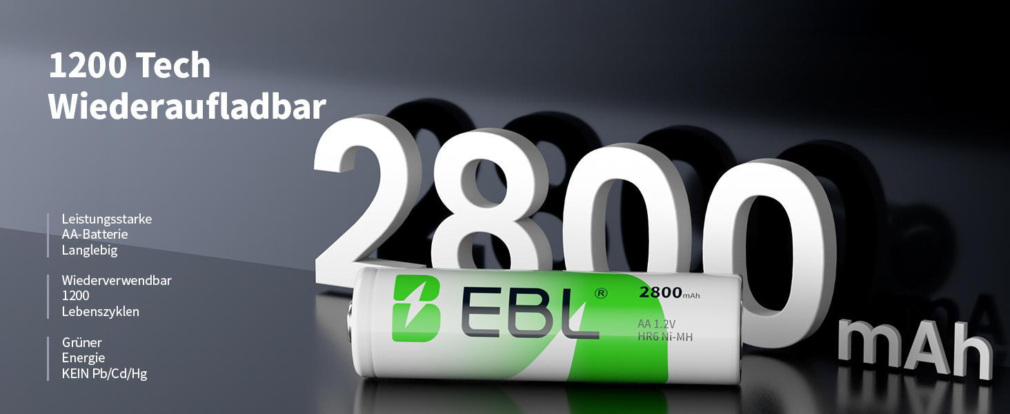 Зарядний пристрій EBL для акумуляторів AA, AAA, 9V + 4x AA 2800mAh акумулятори в комплекті