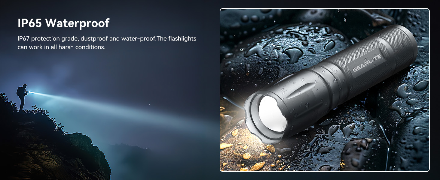 LED ліхтарик Gearlite 2 шт., 2000 люмен, 5 режимів, водонепроникний IP65, для кемпінгу, туризму, дітей, невідкладних ситуацій (сірий)