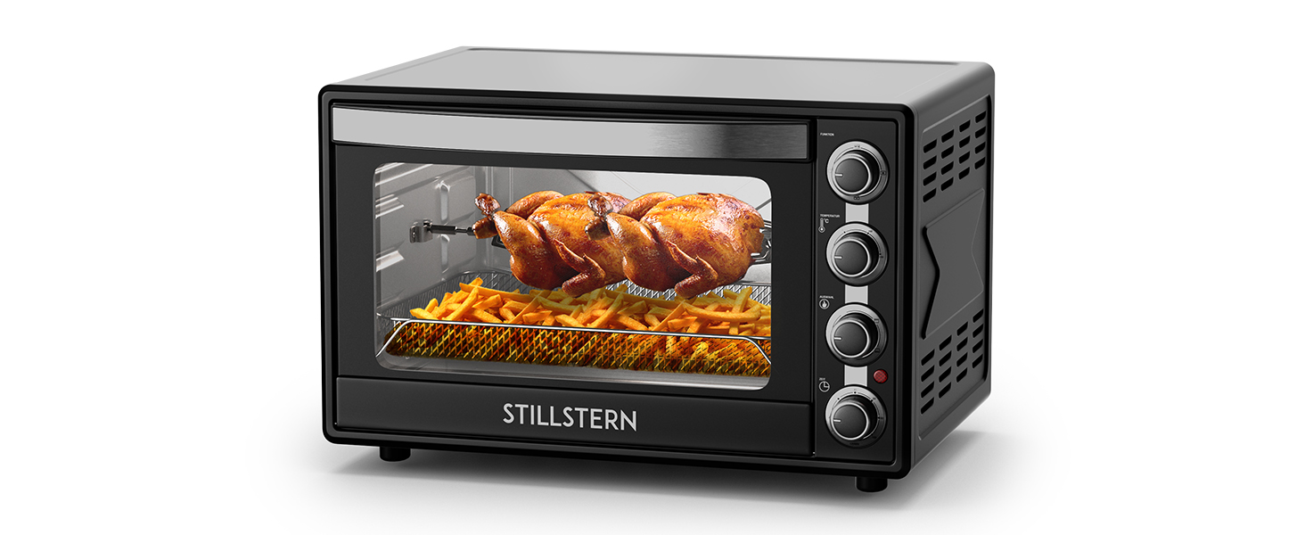 Міні-піч Stillstern 60L з конвекцією, Pizza Ø40, CYCLONE PRO+ з антипригарним покриттям, розморожування, таймер 2год, для кемпінгу, гриль з насадкою