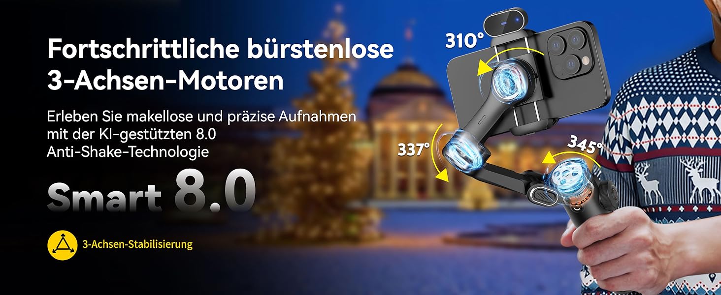 Стабілізатор Gimbal AOCHUAN для iPhone/Android з 7.8-дюймовою штангою та OLED-дисплеєм - 3-осьовий, чорний