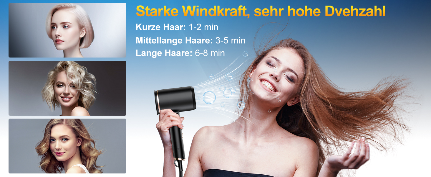 Професійний фен 2400W з іонізацією та складним механізмом, для швидкого сушіння, з насадкою-дифузором та сумкою, чорний