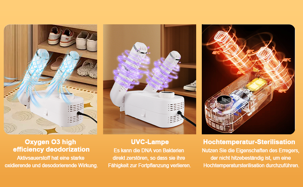 Електричний сушильник для взуття Vauki з УФ-стерилізацією, 360° циркуляцією повітря, таймером 90 хв, складний та компактний для дому та подорожей