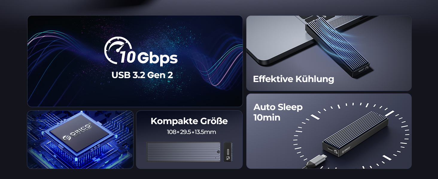 Зовнішній корпус-адаптер ORICO M.2 NVMe SSD USB-C 3.2 Gen2 10Gbps для PCIe NVMe M-Key/M+B Key (2230/2242/2260/2280), підтримка UASP, M-2PV