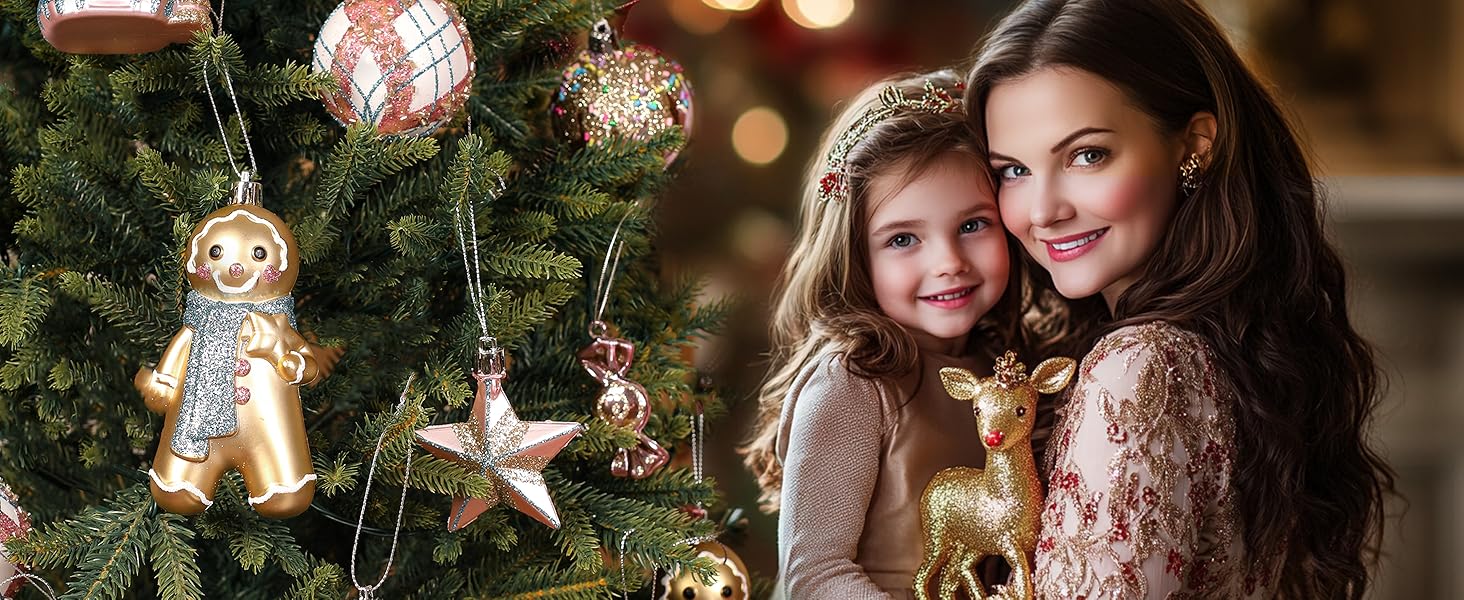 Набір прикрас на ялинку Shareconn 65 шт. з пластику, міцні, з мотузкою, різні розміри та кольори (червоний & білий, макарон)