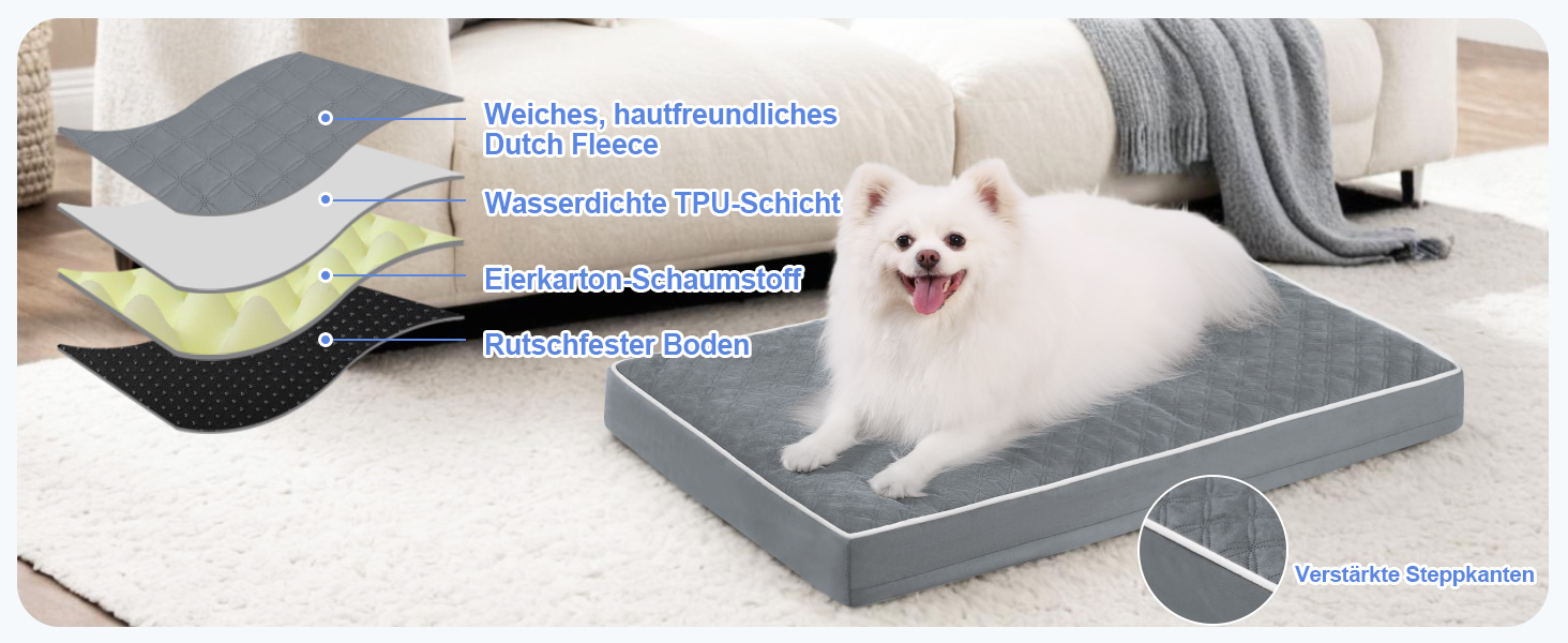 Ортопедичне ліжко для собак KSIIA, великі породи, 104x68x8 см, знімний килимок, миється, сірий колір