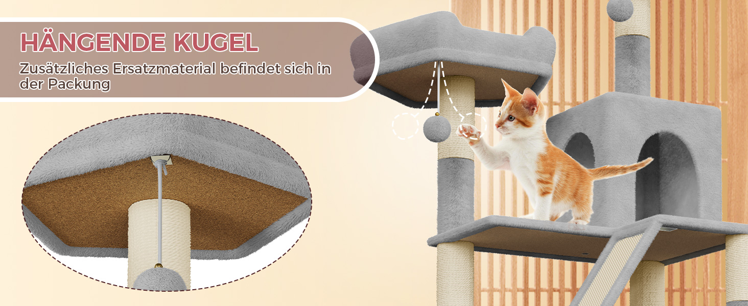 Великий кігтетопор для котів Dogat Katzenbaum XXL: кігтетопор, будиночок, гамак, 208 см, 16 стовпчиків, сірий