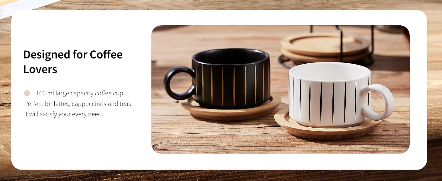 Набір чашок кавових Cappuccino HOME DECOR - 4 шт. по 160 мл з підставками та стійкою - 160 мл, кераміка, для еспресо, капучино, лате, мармурова колекція