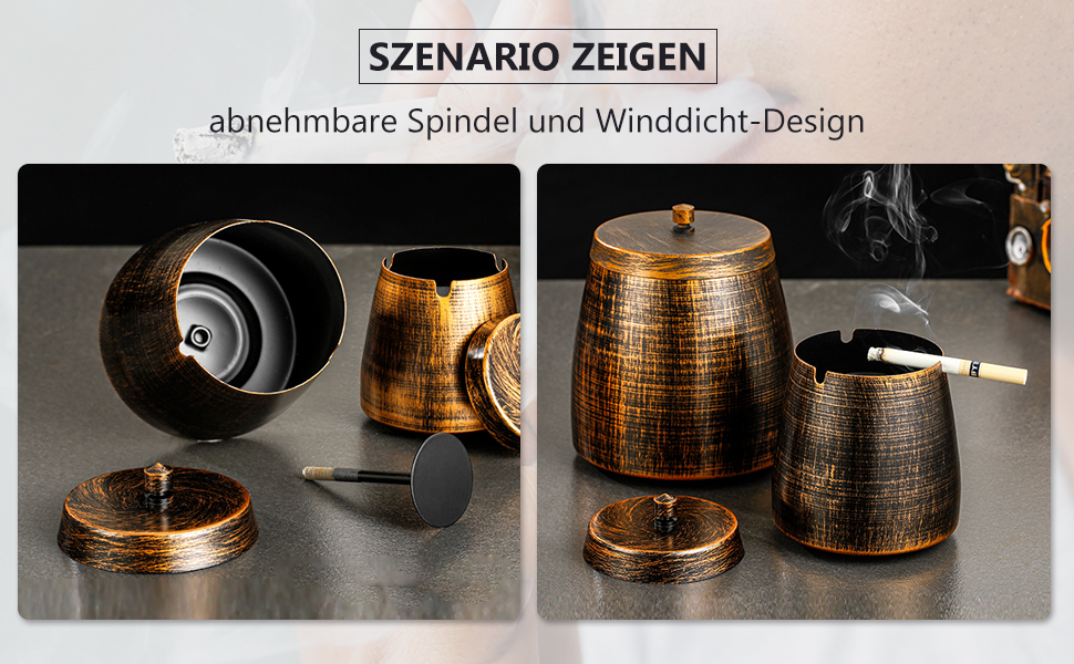 Стакан для сигарет з кришкою, нержавіюча сталь, для дому та вулиці, середній розмір