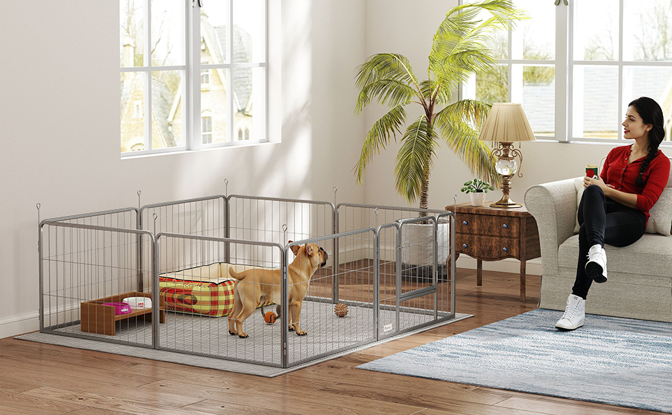 Вольєр для собак PawHut - вольєр-загон для цуценят, 8 панелей, 80x60 см, срібний